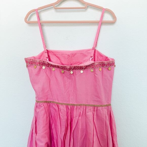 Y2K Express Embroidered Babydoll Mini Dress Pink Size 12 Boho Hippie Coquette - Picture 6 of 8